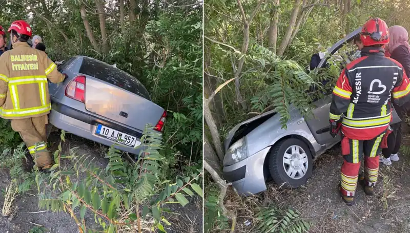 Balıkesir'de Feci Kaza: Otomobil Şarampole Devrildi, İki Kişi Yaralandı